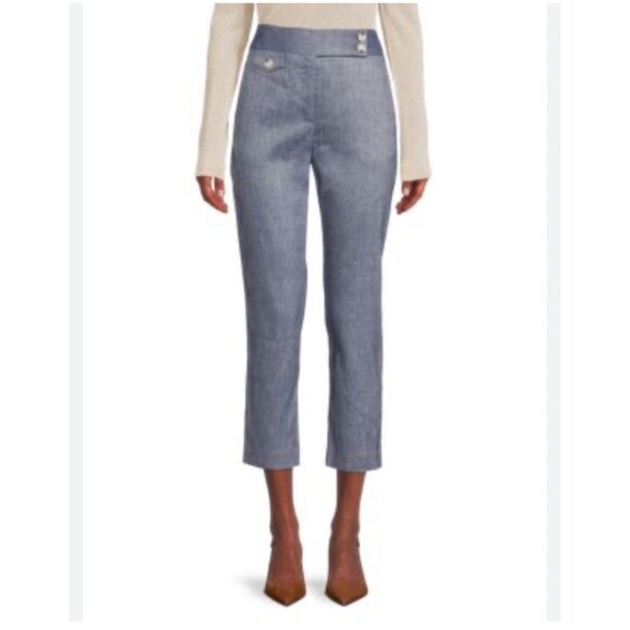 Veronica Beard Size 8 Blue Renzo Linen Blend Cropped Pants - Picture 2 of 14